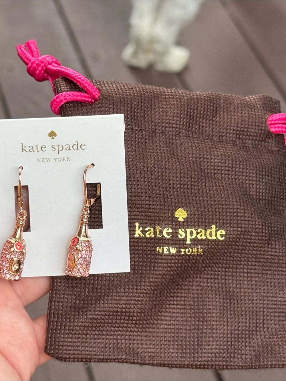 kate spade Pink and Gold Champagne Bottle Drop Earrings